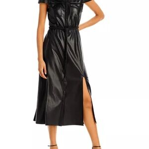 Alice + Olivia Black Cap Sleeve Faux Leather Miranda Dress